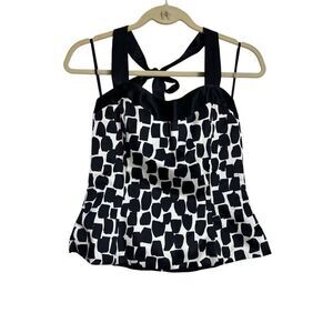 White House Black Market Womens 6 Black White Corset Removable Halter Silk NWT